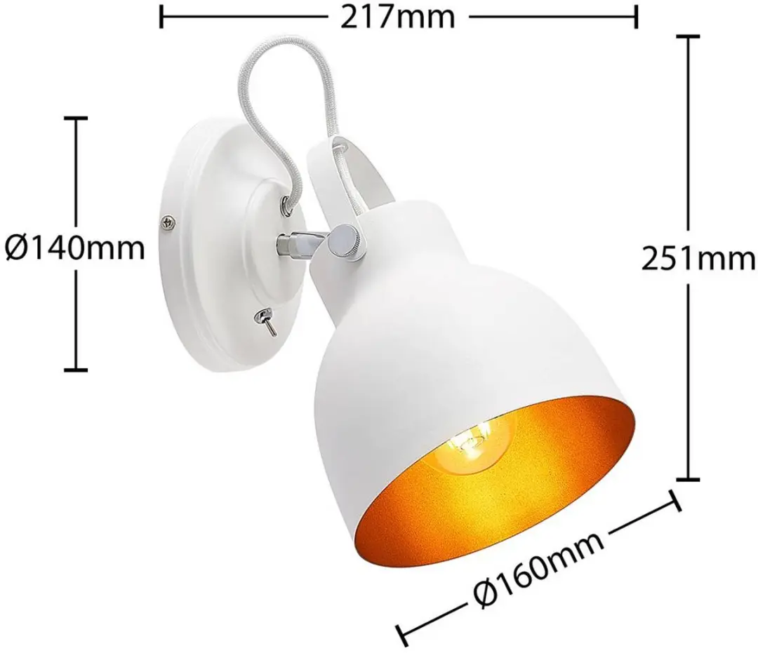 Lindby Wandlamp 1 Licht Staal E27 Wit/Goud