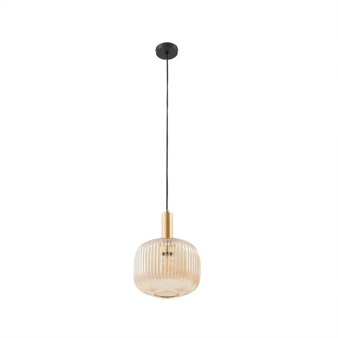 Lindby Hanglamp Glas Metaal 1 Licht E27 - 25cm - Amber/Goud