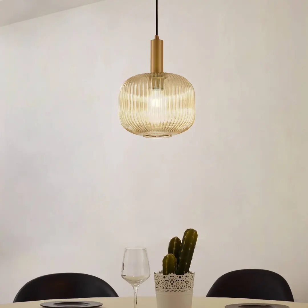 Lindby Hanglamp Glas Metaal 1 Licht E27 - 25cm - Amber/Goud