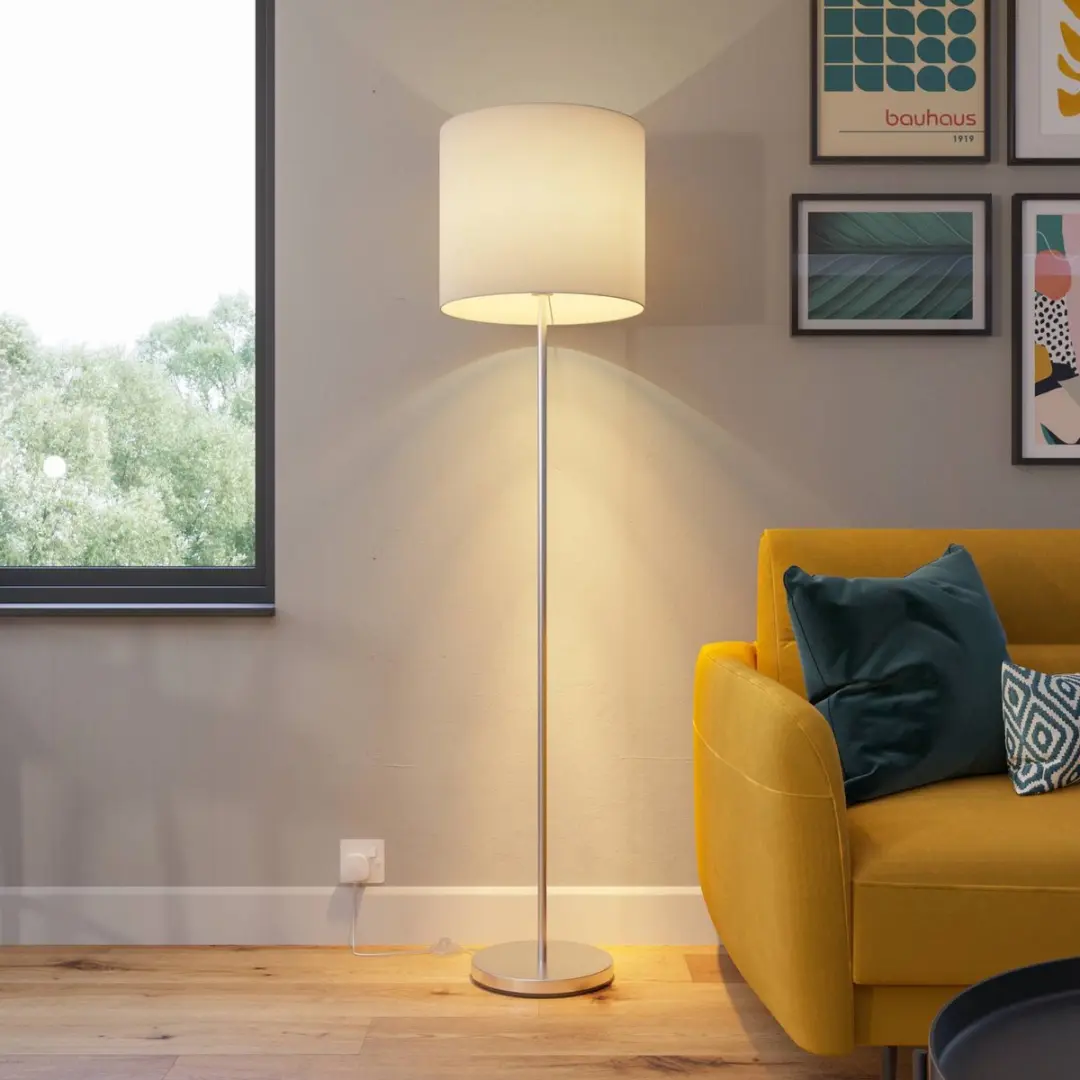 Lindby Vloerlamp 1 Lichtstof - 166cm - E27 - Wit/Mat Nikkel
