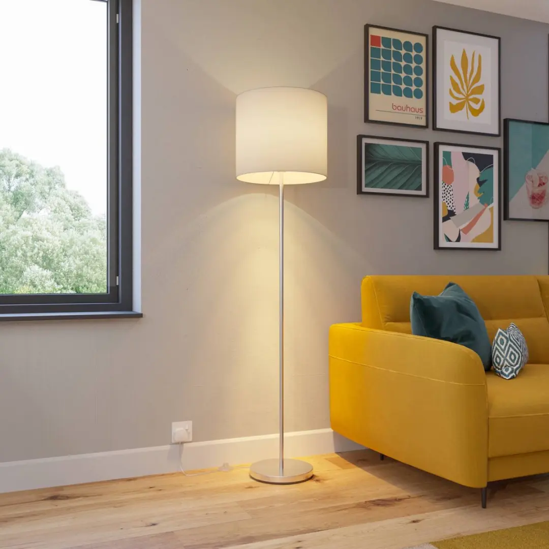 Lindby Vloerlamp 1 Lichtstof - 166cm - E27 - Wit/Mat Nikkel