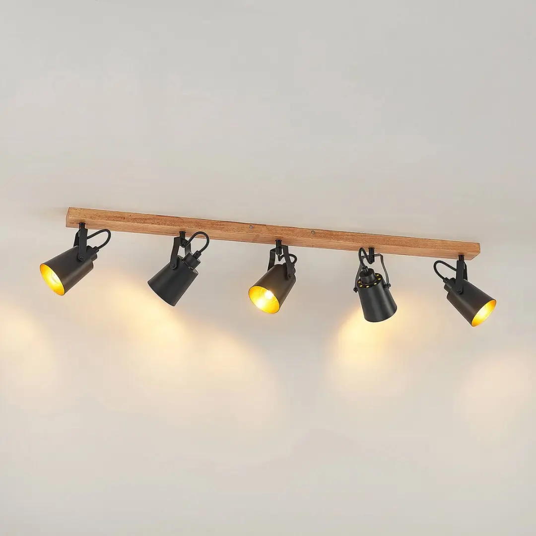 Lindby Buitenspot 5-Lichts Metaal/Rubber Hout - E14 - Zwart/Dark Wood