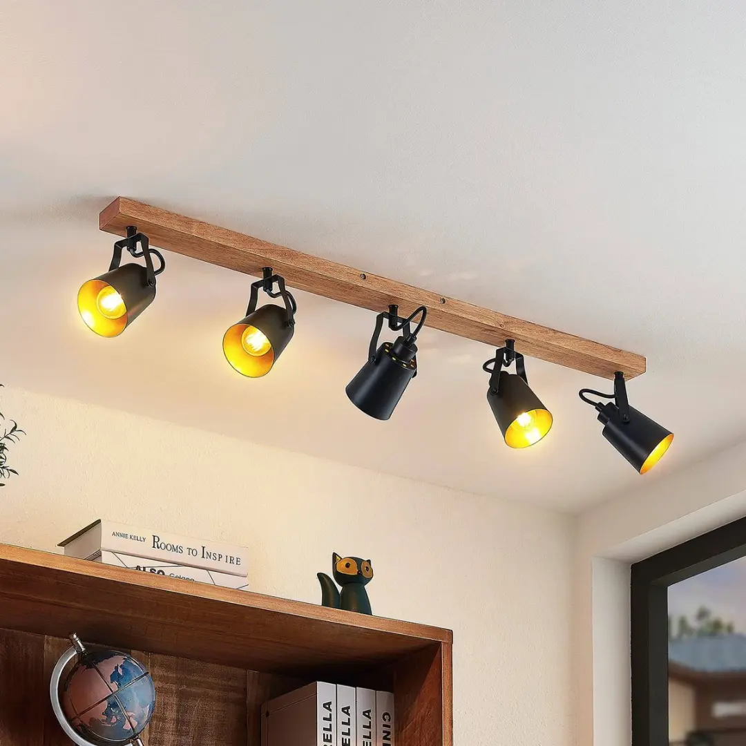 Lindby Buitenspot 5-Lichts Metaal/Rubber Hout - E14 - Zwart/Dark Wood