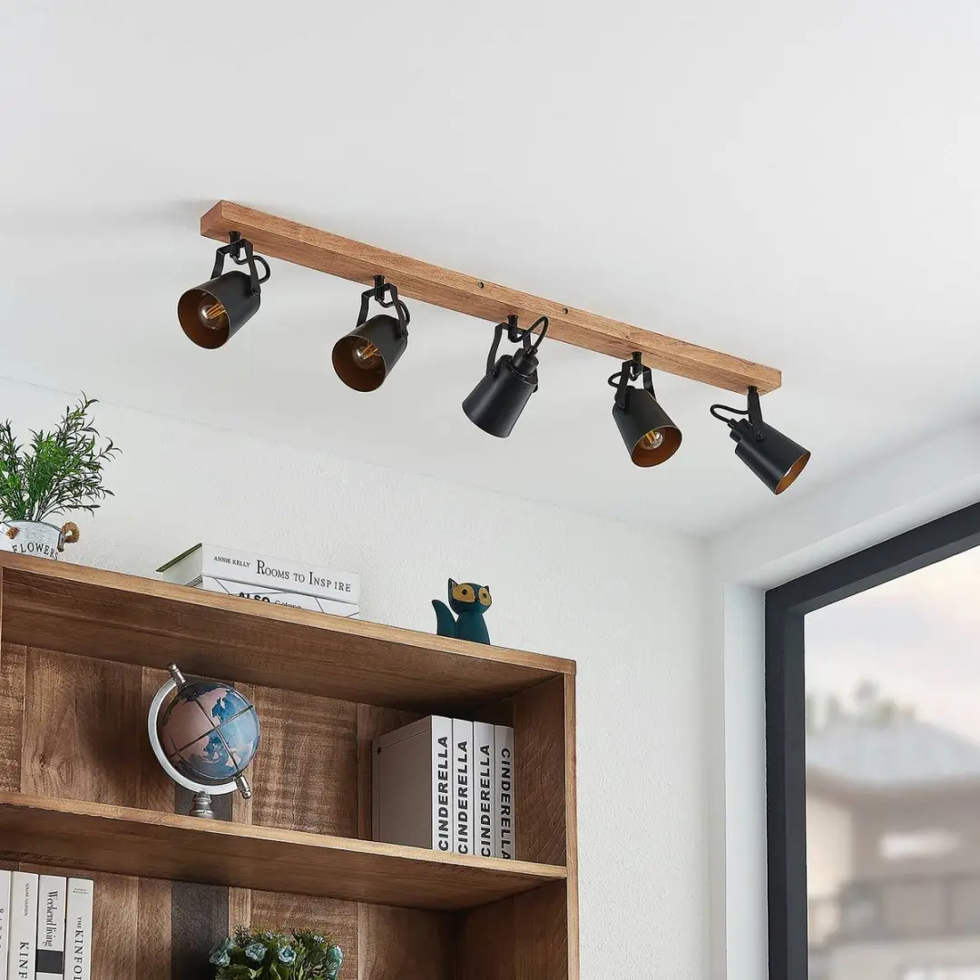 Lindby Buitenspot 5-Lichts Metaal/Rubber Hout - E14 - Zwart/Dark Wood