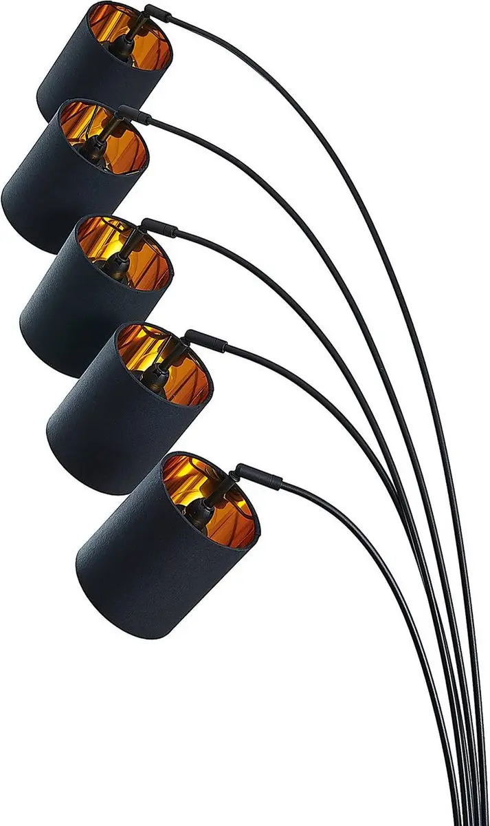 Lindby Vloerlamp 5-Lichts - Staal/Textiel - 204cm - Zwart/Goud