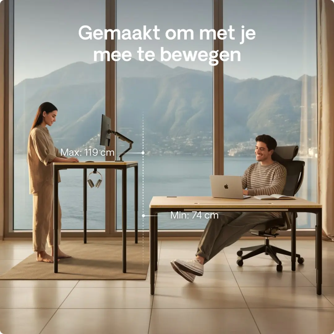 Desktronic HomeMax Zit-sta Bureau 160x80cm Bamboo/Zwart