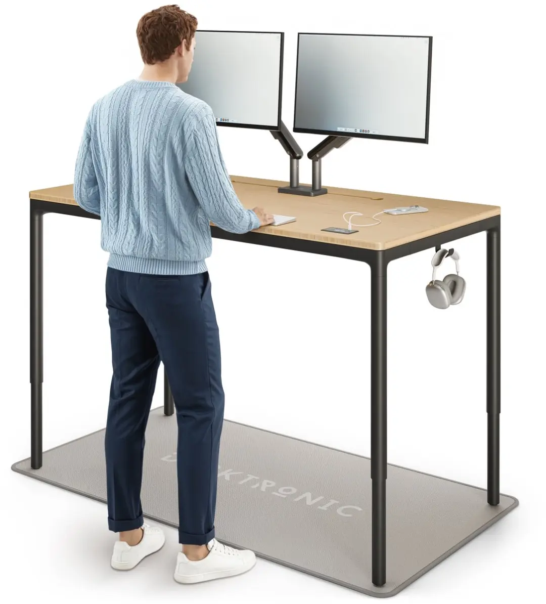 Desktronic HomeMax Zit-sta Bureau 160x80cm Bamboo/Zwart
