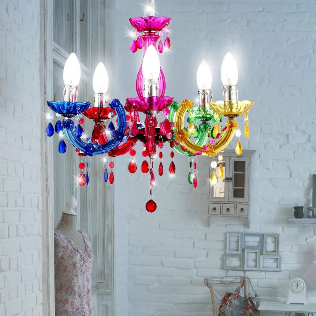 Globo Kroonluchter 5-vlammen - 44x128cm - Kleurrijk