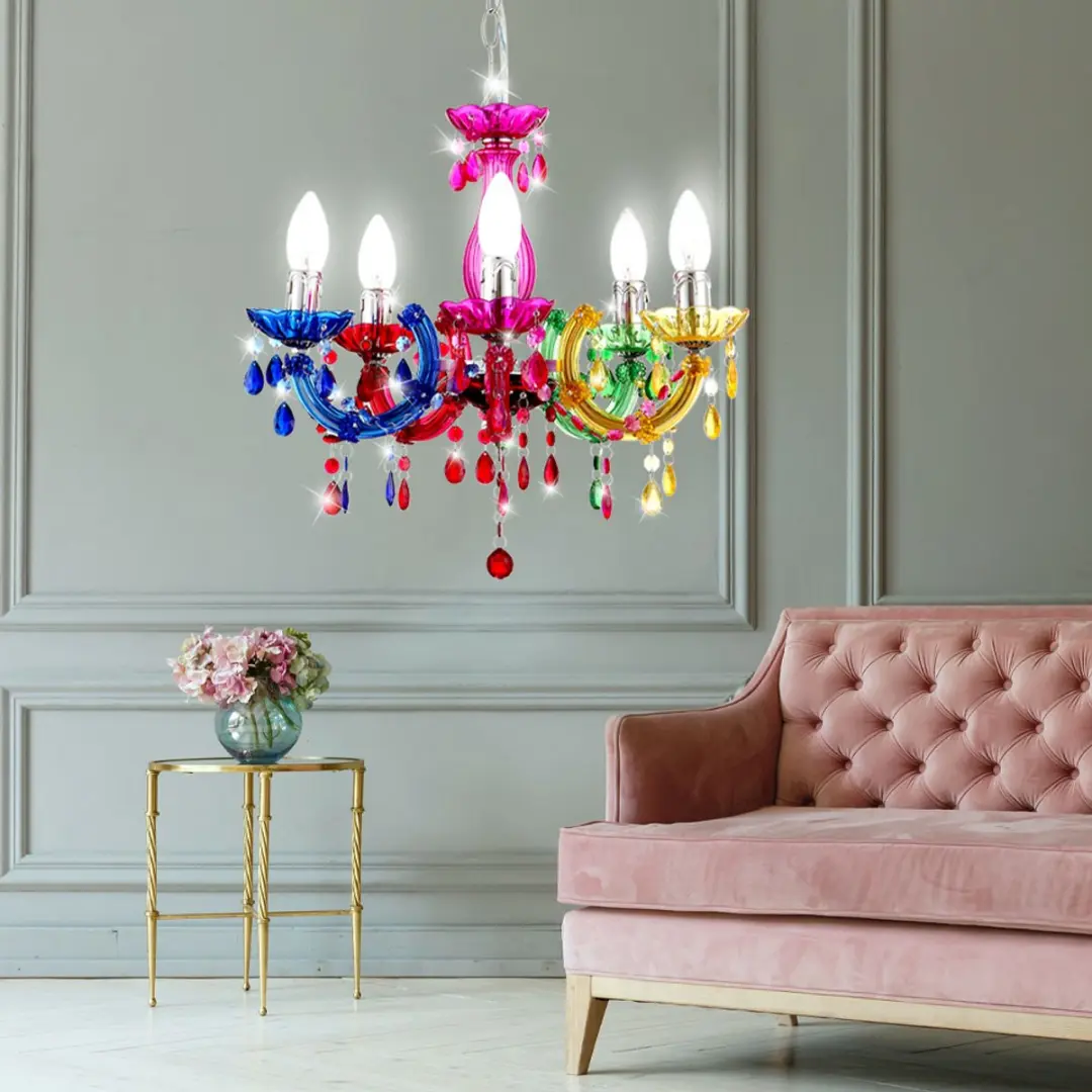 Globo Kroonluchter 5-vlammen - 44x128cm - Kleurrijk