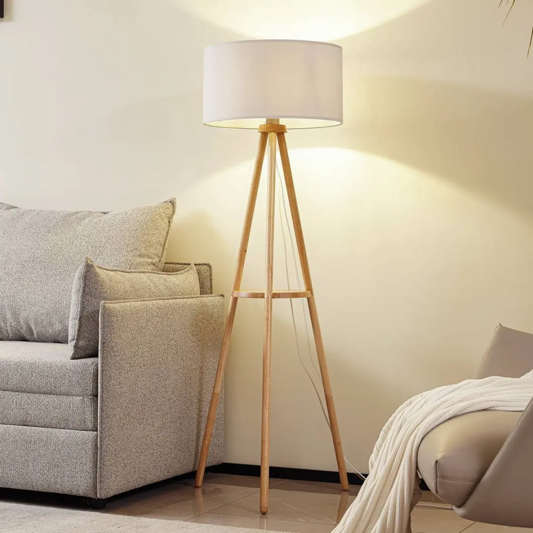 Lindby Vloerlamp 1 Licht 147cm - Wit/Licht Hout