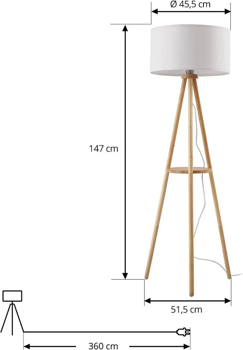 Lindby Vloerlamp 1 Licht 147cm - Wit/Licht Hout