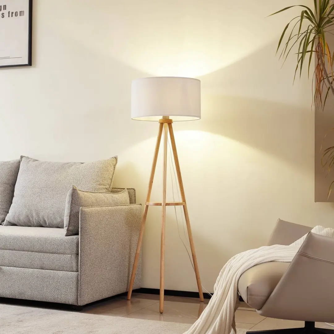 Lindby Vloerlamp 1 Licht 147cm - Wit/Licht Hout
