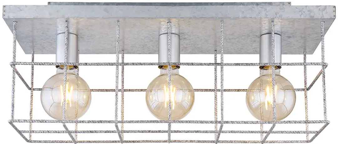 Globo Industriële Plafondlamp 3x E27 - 60x20x25,8cm - Zinkkleurig
