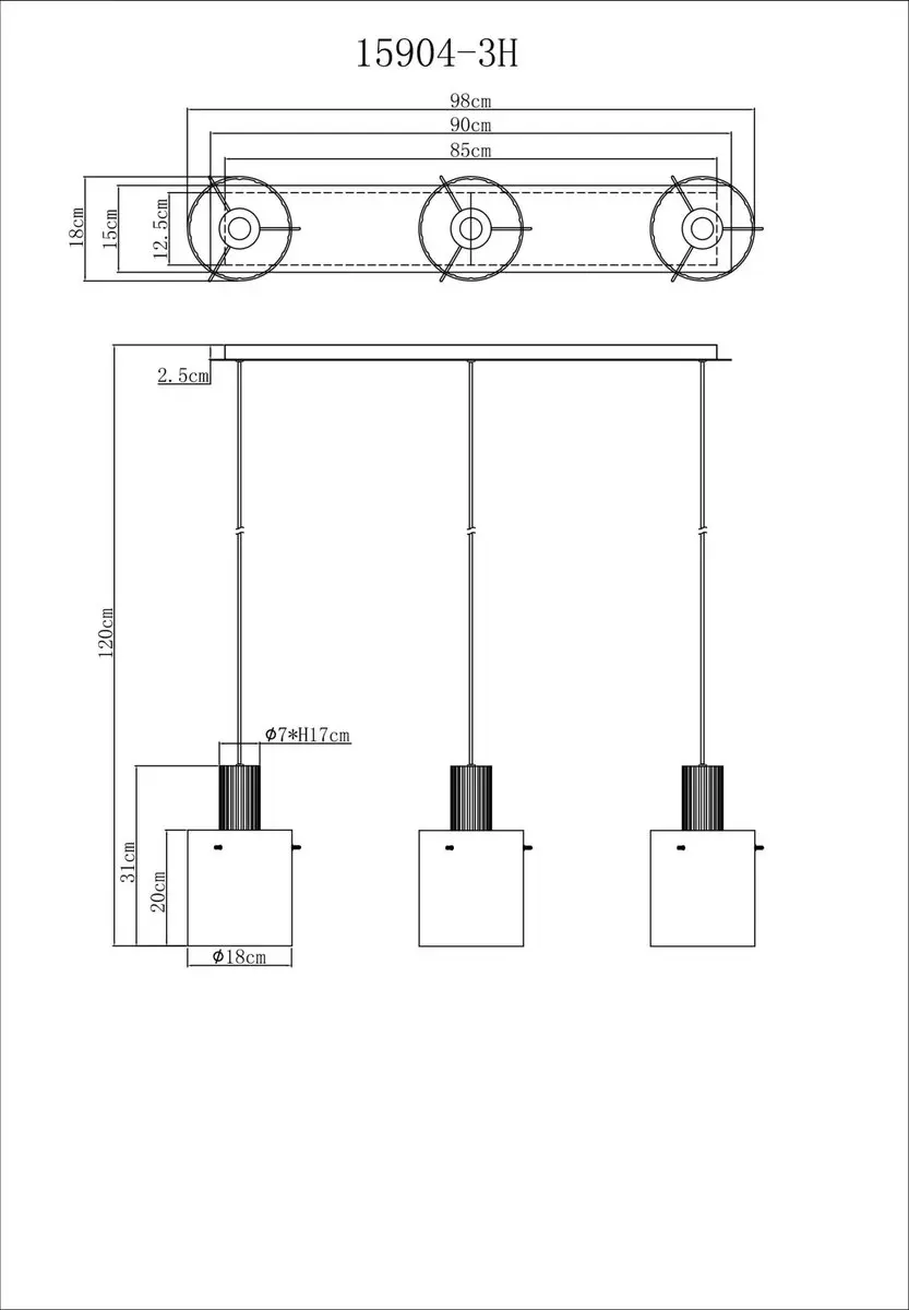 Globo Tulivar Hanglamp 3x E27 - Zwart