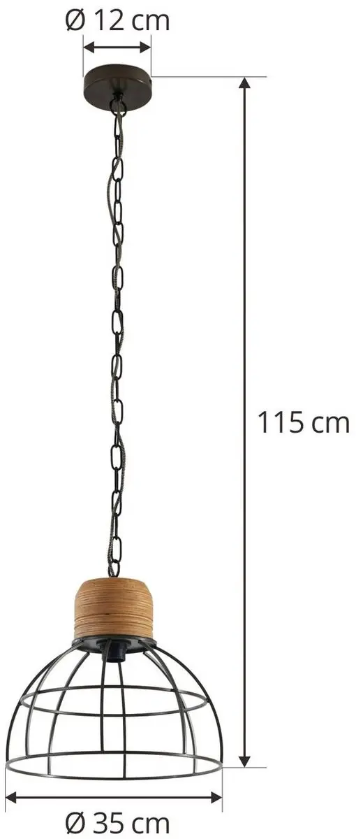 Lindby Hanglamp Staal/IJzer/Hout 1 Licht E27 - Zwart/Licht Hout