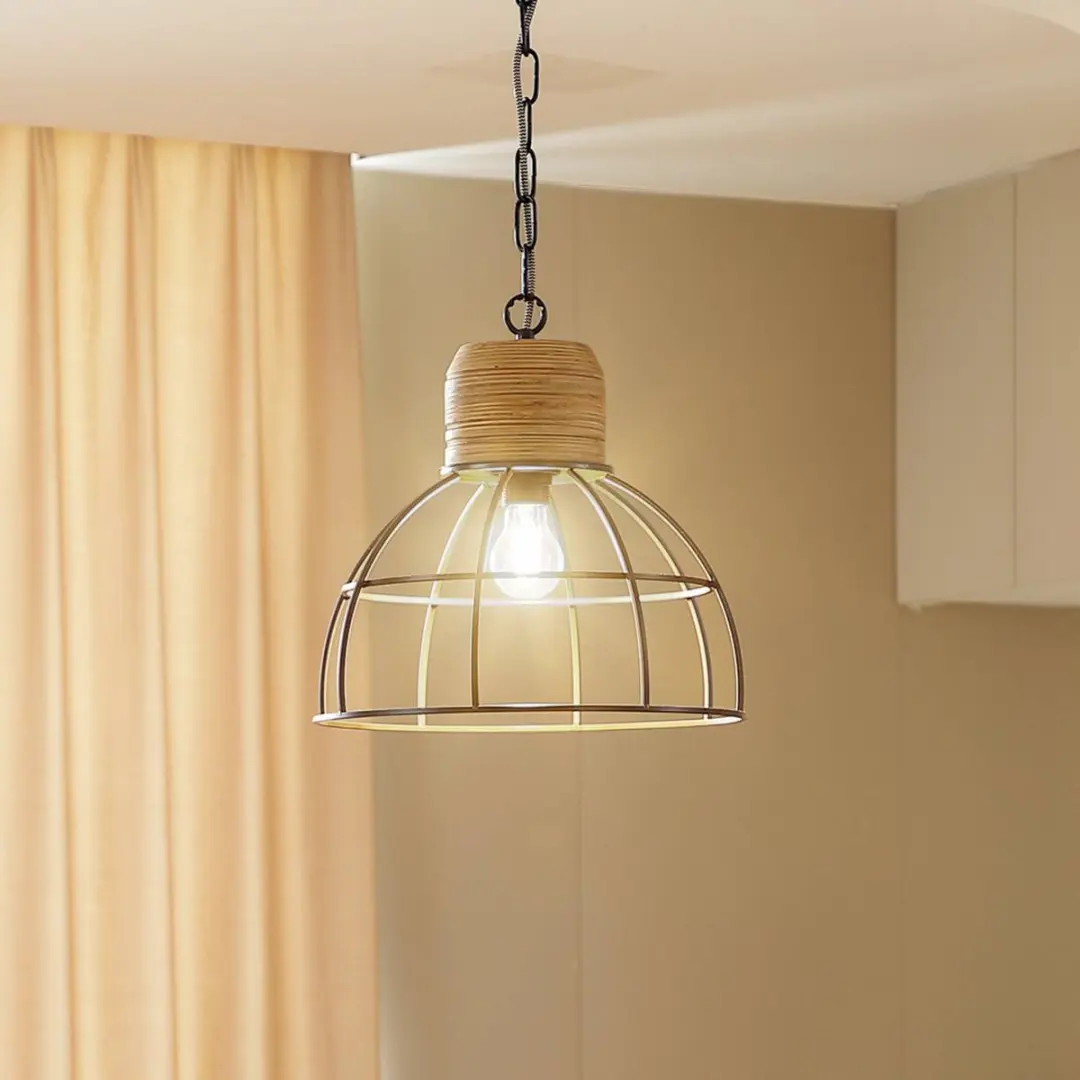 Lindby Hanglamp Staal/IJzer/Hout 1 Licht E27