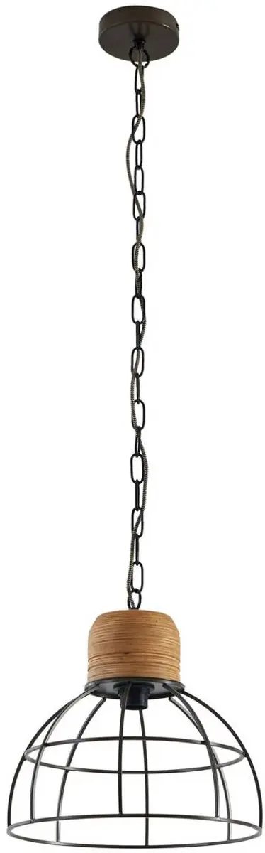 Lindby Hanglamp Staal/IJzer/Hout 1 Licht E27 - Zwart/Licht Hout