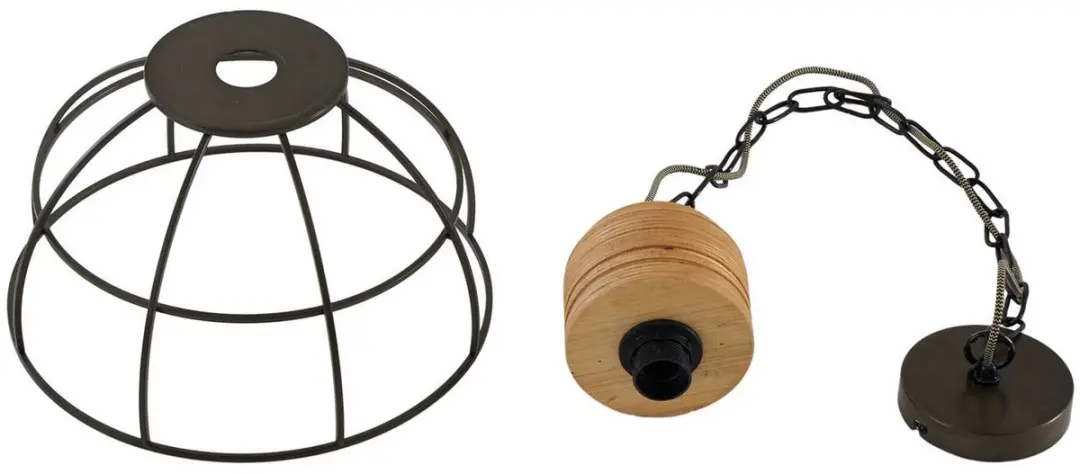 Lindby Hanglamp Staal/IJzer/Hout 1 Licht E27 - Zwart/Licht Hout