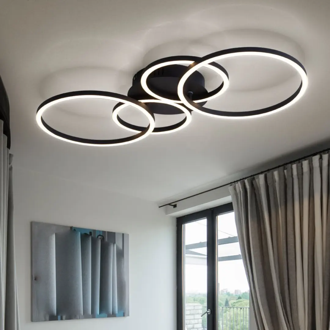 Globo Plafondlamp Ringlamp 4 Ringen - 3000K - 4x40W - Zwart
