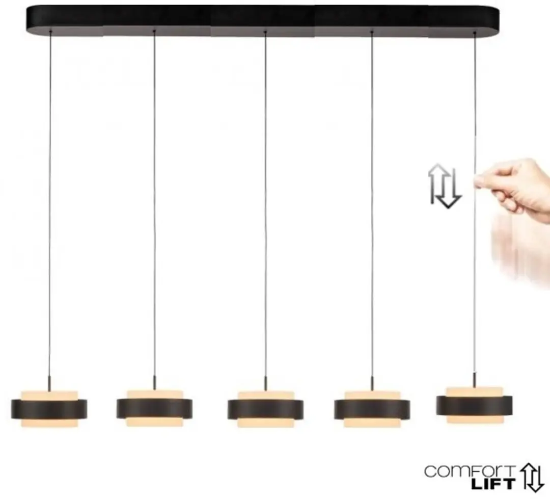 Freelight Puleggia 5 Lichts Hanglamp 120cm - Zwart