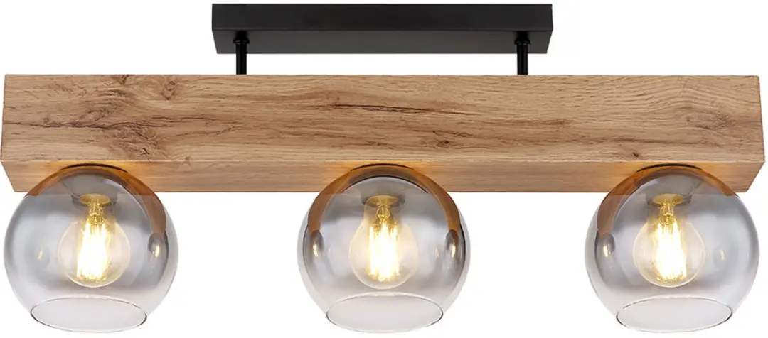 Globo Plafondlamp Houtlook 3-Lichts - 65x28cm - Rookglas