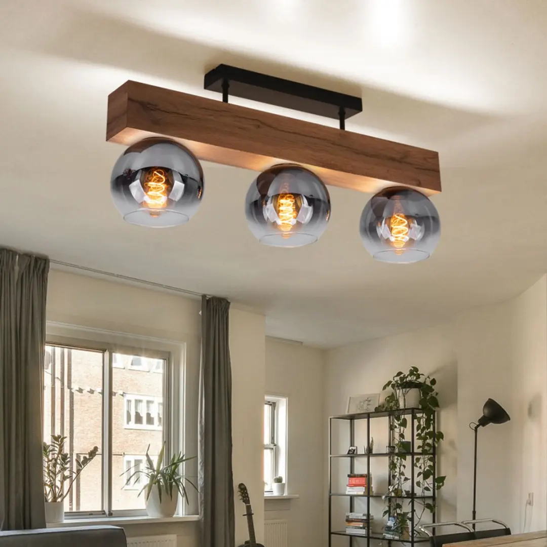 Globo Plafondlamp Houtlook 3-Lichts