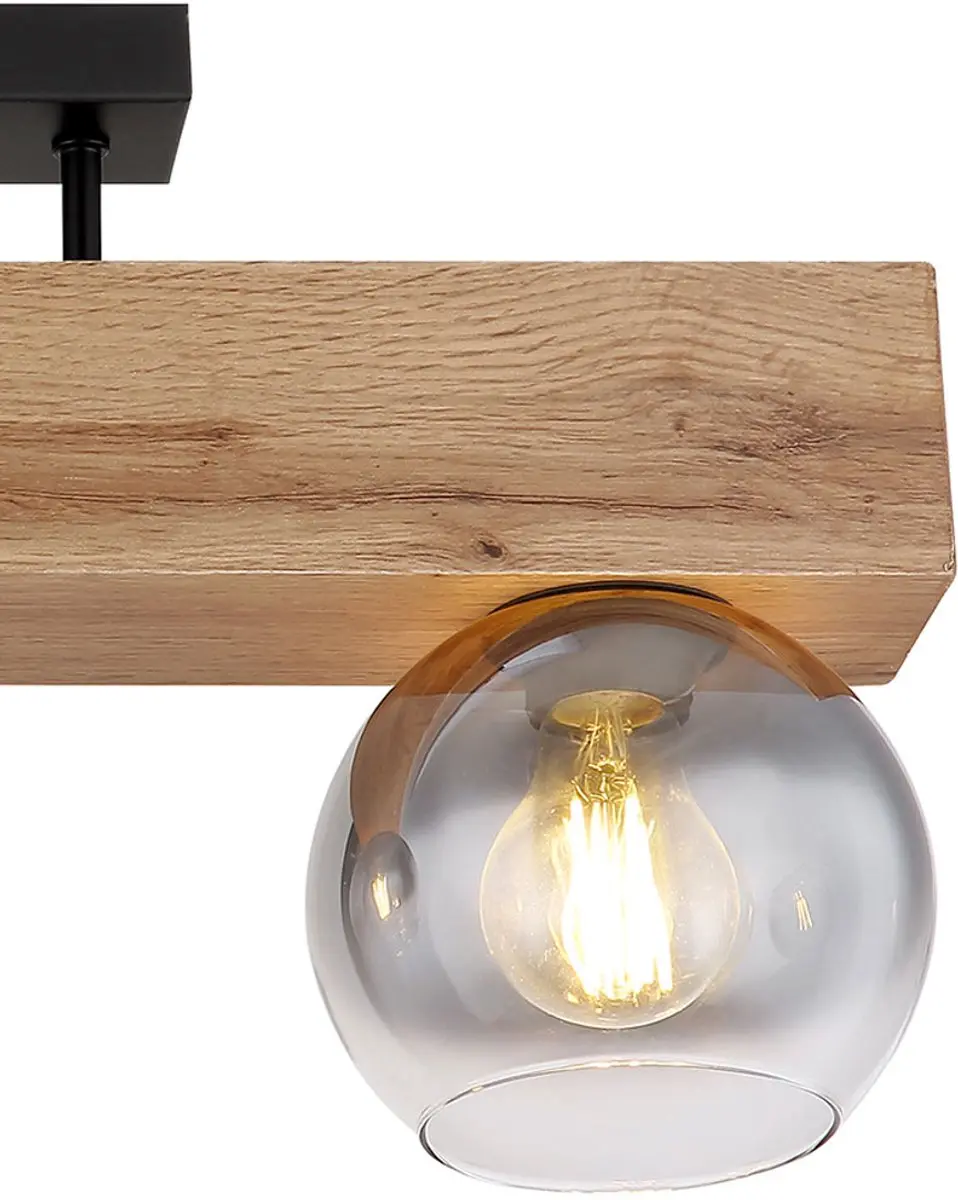 Globo Plafondlamp Houtlook 3-Lichts - 65x28cm - Rookglas