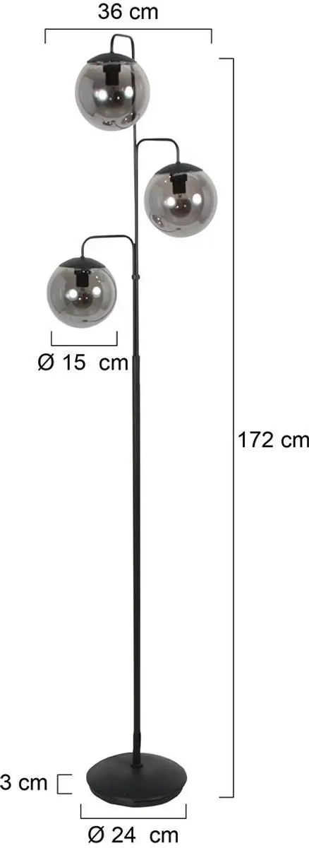 Steinhauer Vloerlamp Bollique 4611ZW - 3 Smoke Glazen Bollen - afbeelding 6 van 6