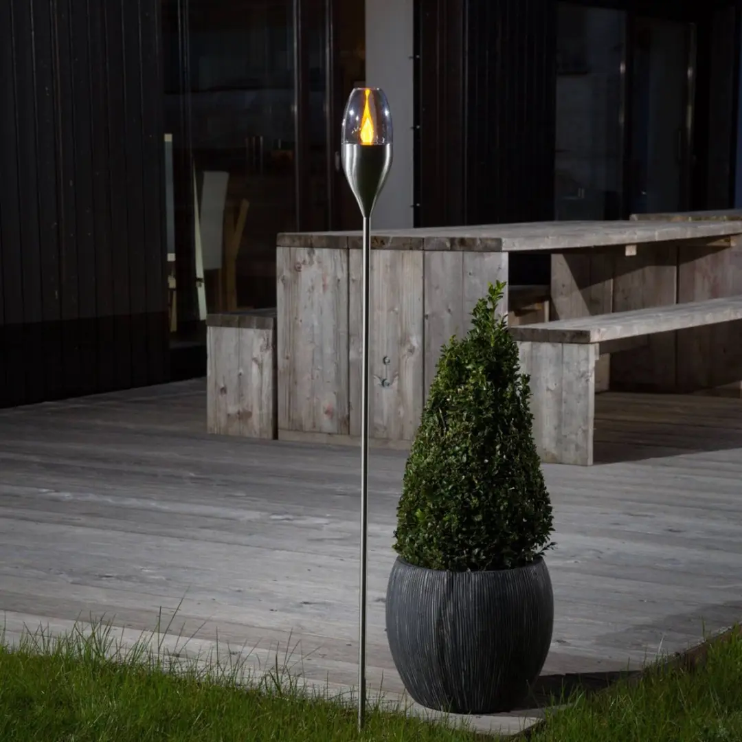 Lindby Jari+ Solar Buitenlamp 122cm - Roestvrij staal