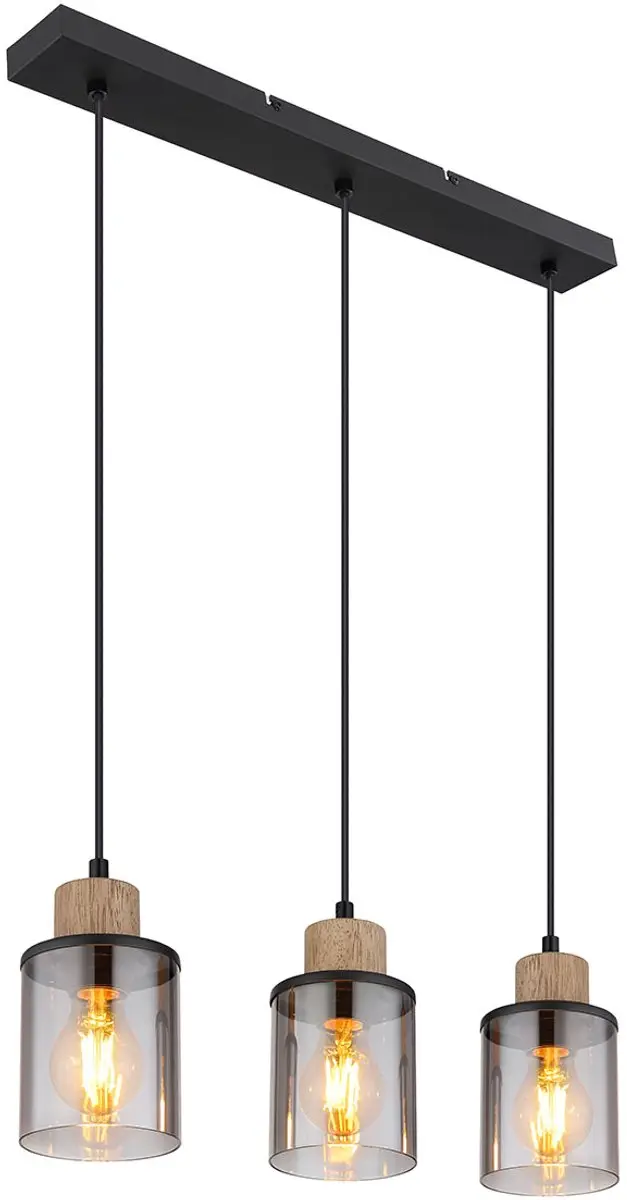 Globo Reid Hanglamp 3xE27 - Zwart - Glas Smoke