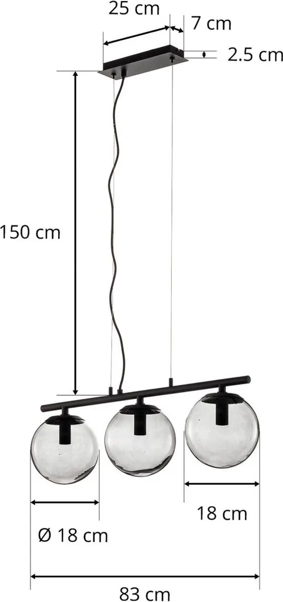 Lucande Hanglamp 3-Lichts E14 - 18cm - Rookgrijs/Zwart