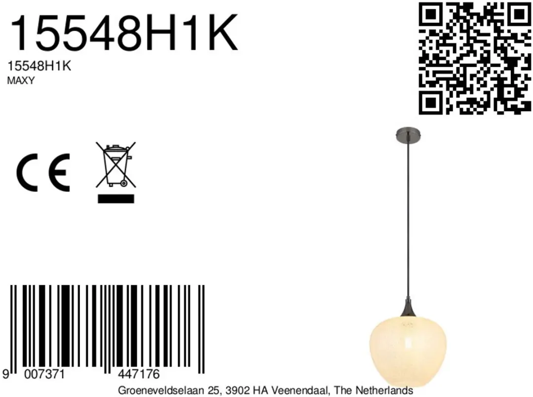 Globo Maxy Hanglamp - Ø29cm - E27 - Wit - afbeelding 6 van 6