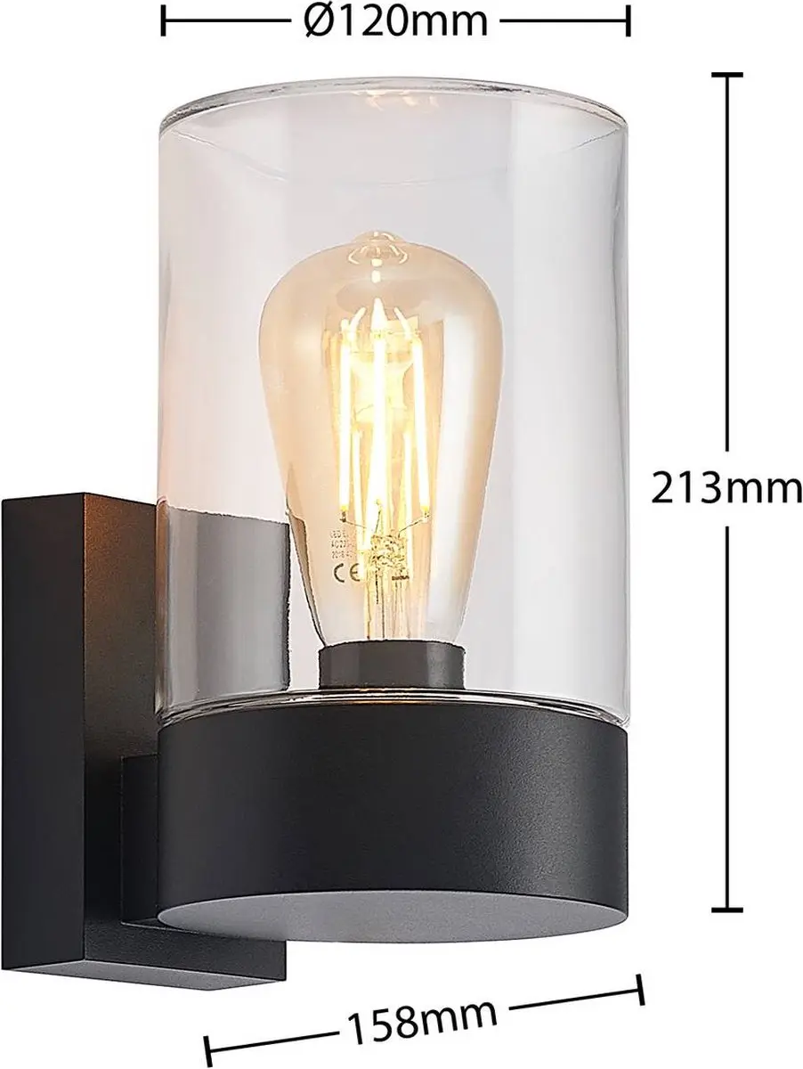 ARCCHIO Wandlamp Buiten 1 Licht E27 - Zwart/Heldere Glas