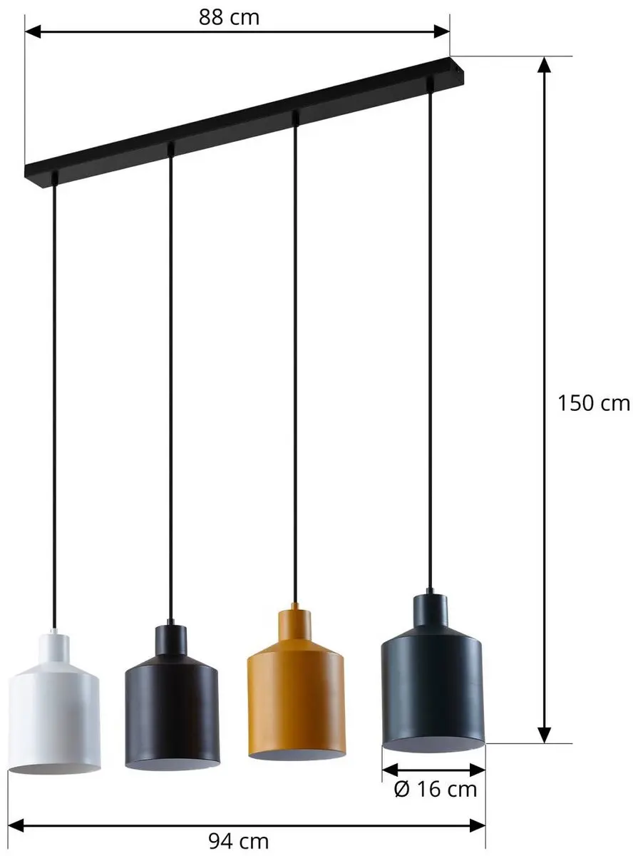 Lindby Hanglamp 4-Lichts IJzer - 16cm - E27 - 4 Kleuren