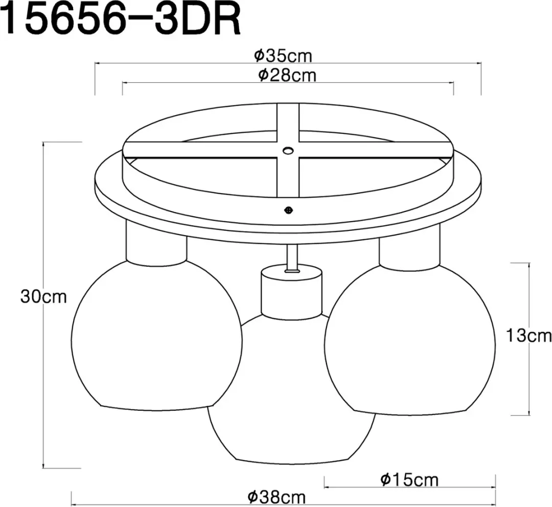 Globo Moitas Plafonnière 3xE27 Ø38cm - Naturel Zwart