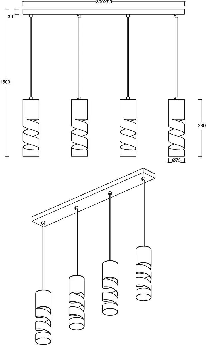 Reality Leuchten Stream Hanglamp 4-Licht - Meerkleurig