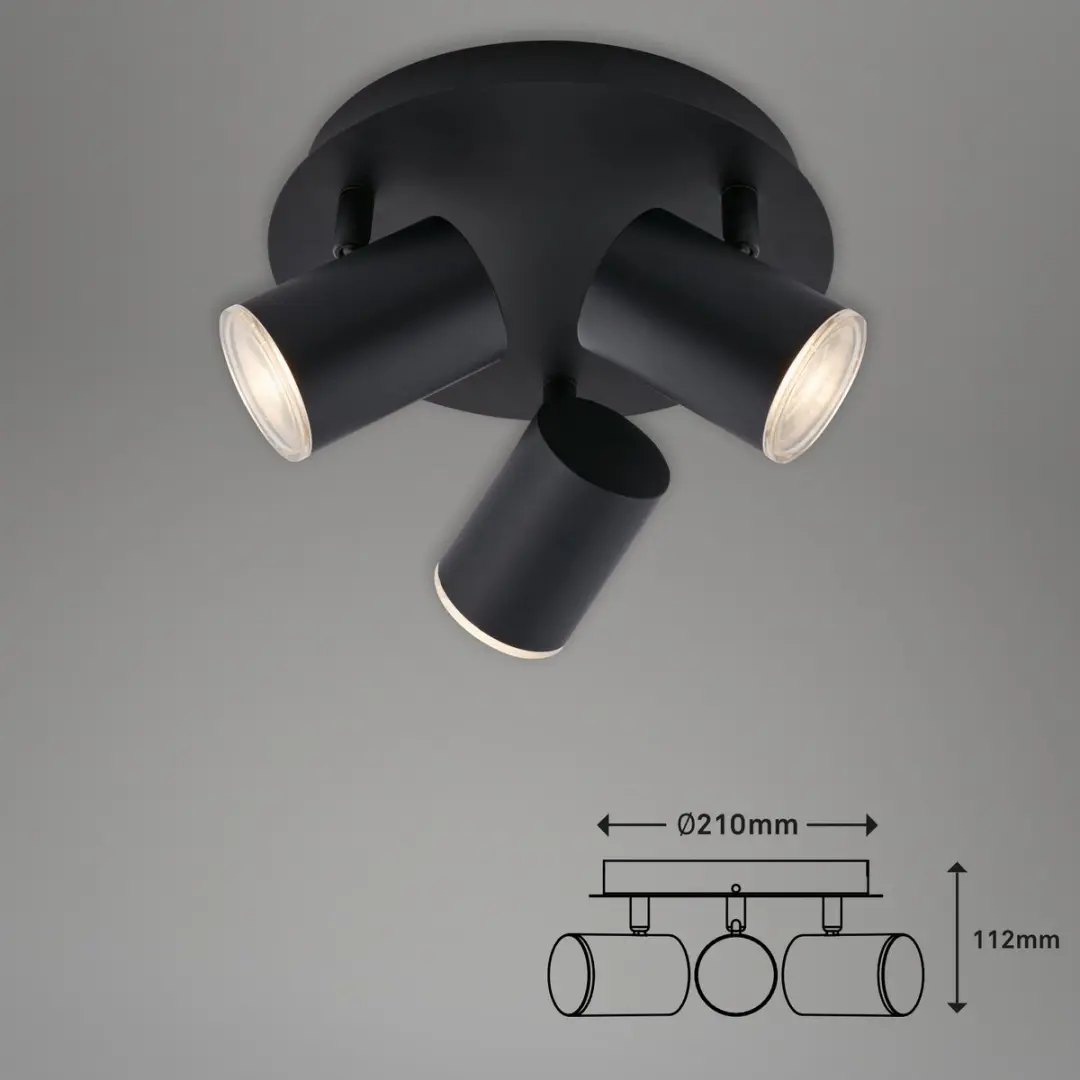 Briloner Banyo Badkamerlamp 3x GU10 5W - IP44 - Zwart