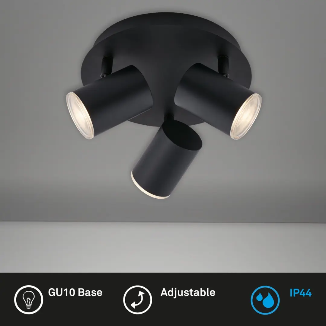 Briloner Banyo Badkamerlamp 3x GU10 5W - IP44 - Zwart
