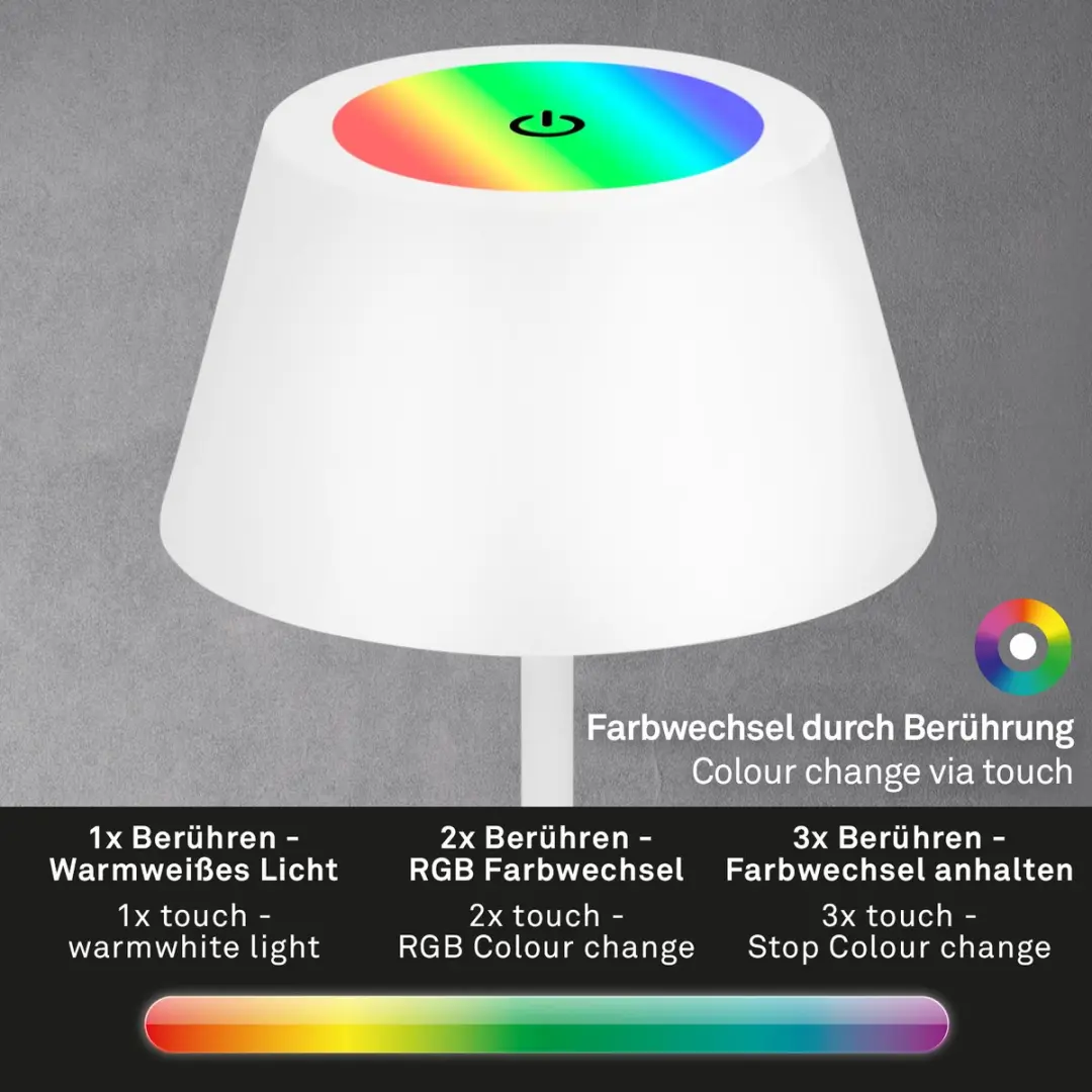 Briloner Kiki RGB Tafellamp - Oplaadbaar Wit - Ø12cm