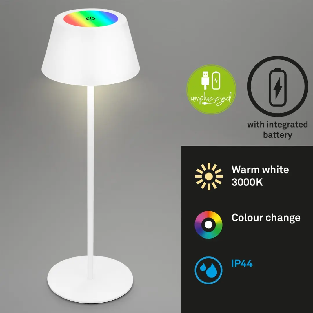 Briloner Kiki RGB Tafellamp - Oplaadbaar Wit - Ø12cm