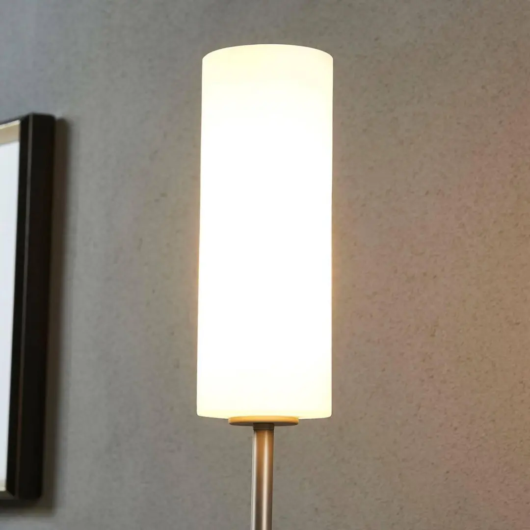 Lindby Vloerlamp 1 Licht 153cm - Opaalwit/Nikkel Satijn