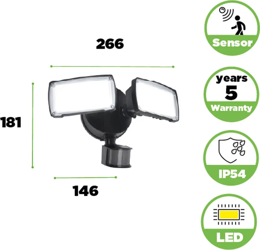Lutec Chimera LED Beveiligingslamp Tweekoppig 2350 Lm - Mat Zwart