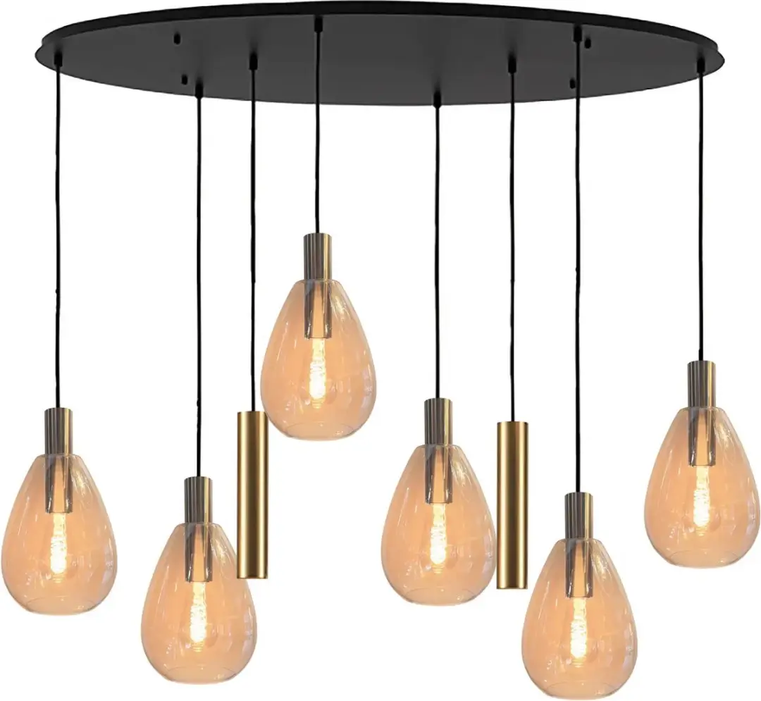 Freelight Hanglamp Ovaal - 8 Lichtpunten - Zwart/Goud