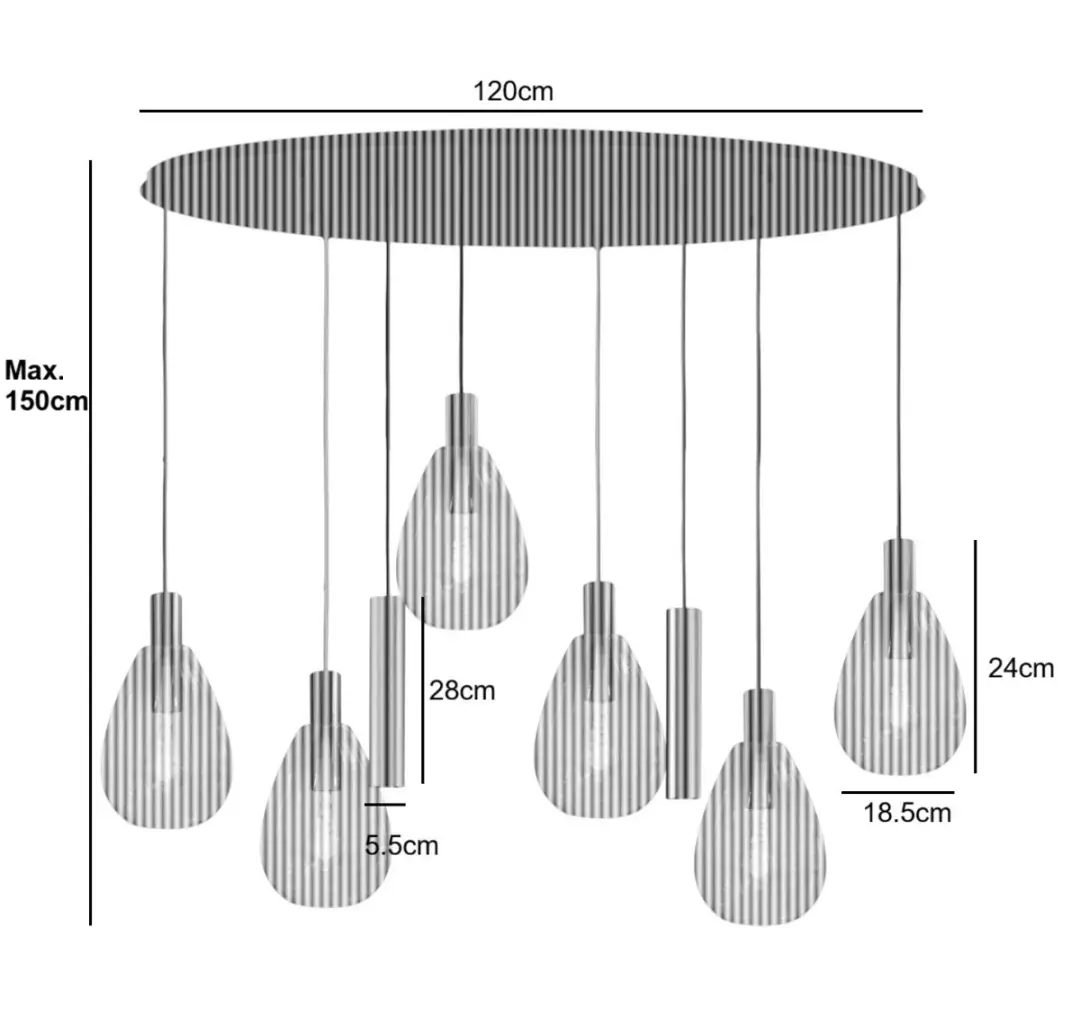 Freelight Hanglamp Ovaal - 8 Lichtpunten - Zwart/Goud