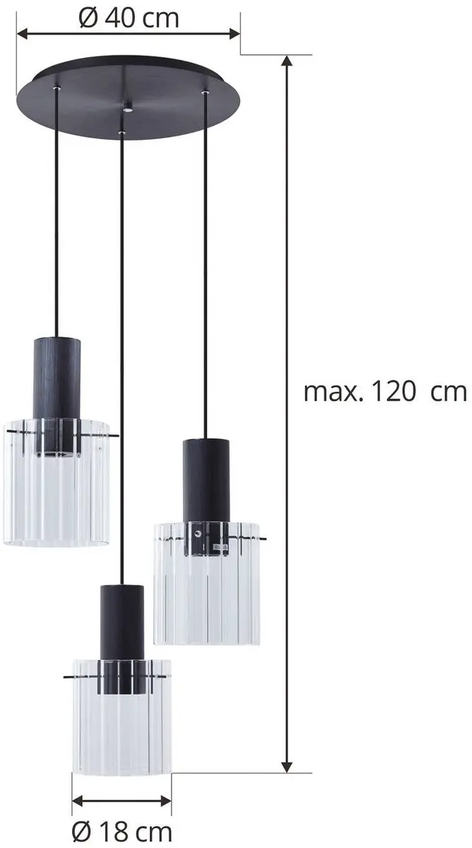 Lucande Hanglamp 3-Lichts Glas Metaal