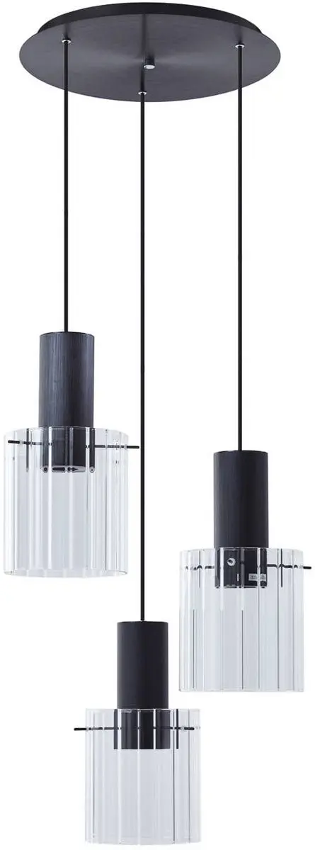 Lucande Hanglamp 3-Lichts Glas Metaal - 18cm Ø - Zwart