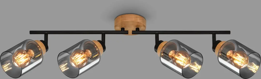 Briloner Spot met hout rookglas 4x E27 10W