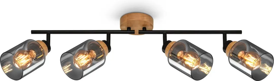 Briloner Spot met hout rookglas 4x E27 10W