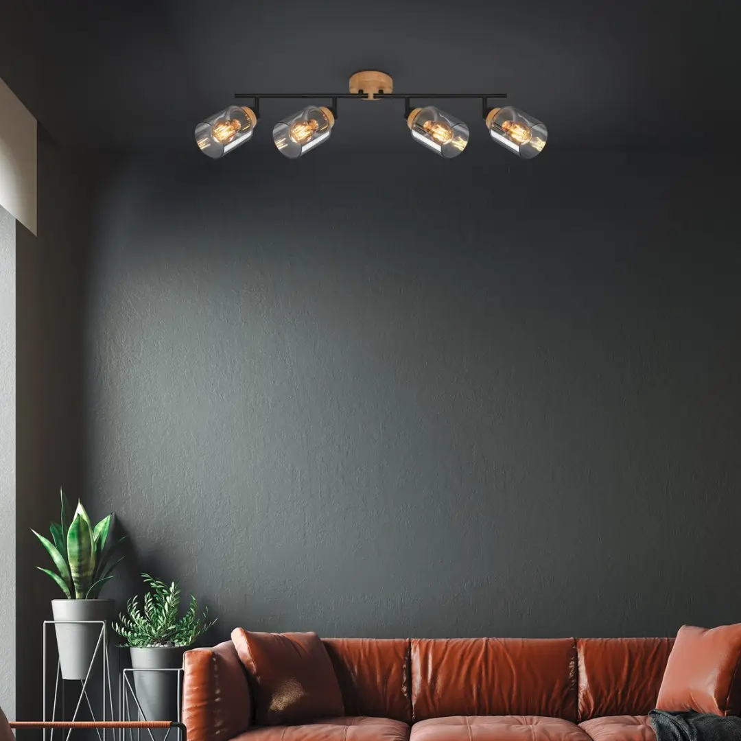 Briloner Spot met hout rookglas 4x E27 10W