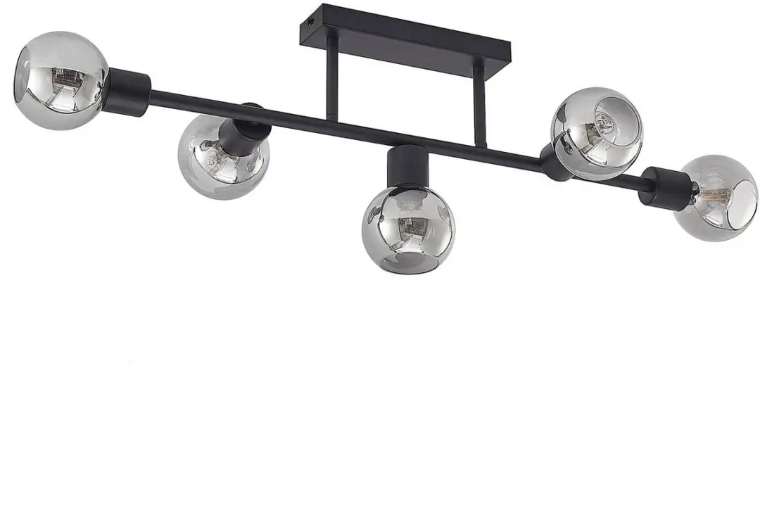 Lindby Plafondlamp 5-Lichts - Matzwart/Rookgrijs